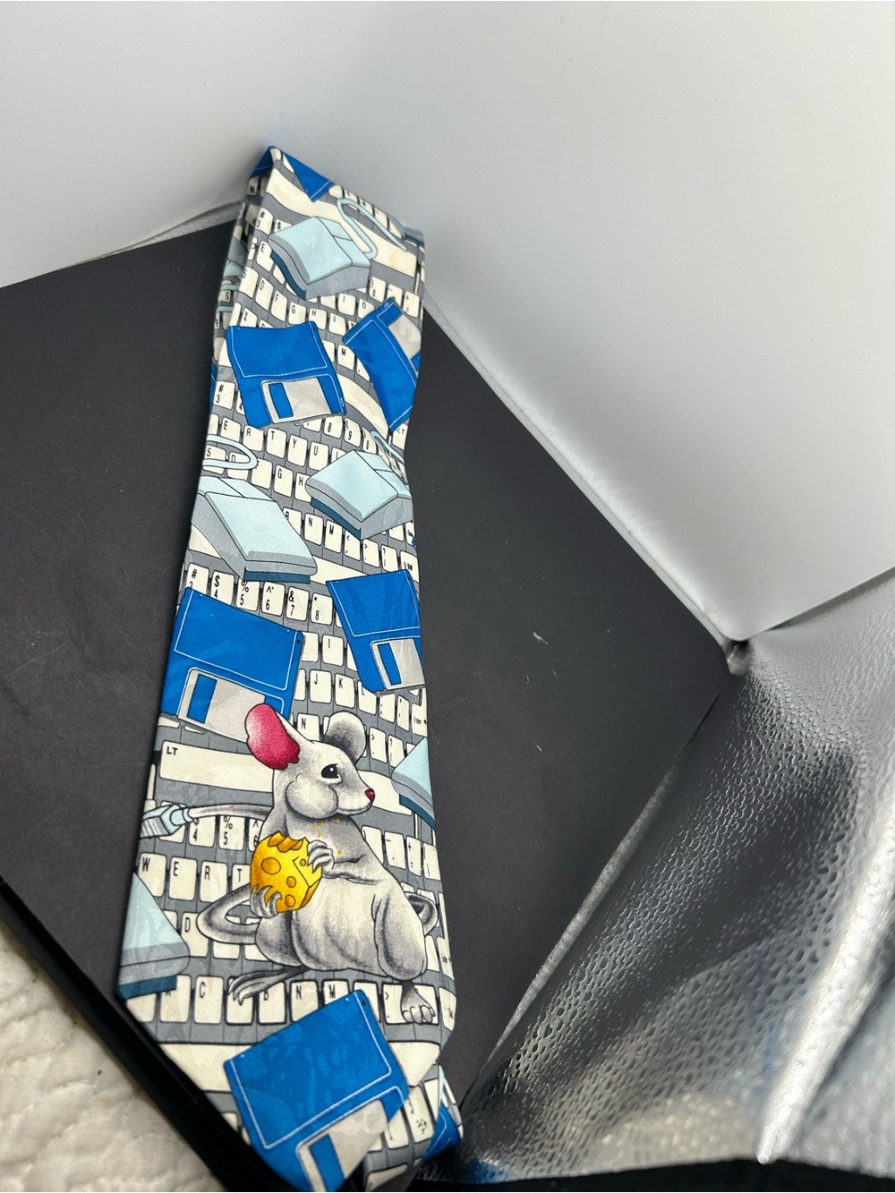 Addiction Kids Tie with Mouse, Cheese & Blue Floppy Disks